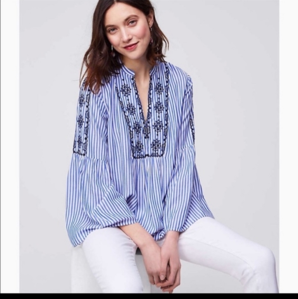 LOFT Boho Embroidered Top - Picture 1 of 8